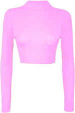 Load image into Gallery viewer, Womens Turtle Neck Crop Ladies Long Sleeve Plain Polo Short Stretch Top Sizes 8-14
