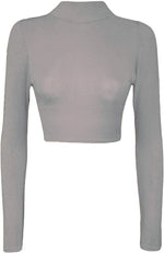 Load image into Gallery viewer, Womens Turtle Neck Crop Ladies Long Sleeve Plain Polo Short Stretch Top Sizes 8-14