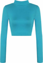 Load image into Gallery viewer, Womens Turtle Neck Crop Ladies Long Sleeve Plain Polo Short Stretch Top Sizes 8-14