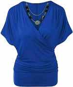 Load image into Gallery viewer, Womens Rap Over Necklace Batwing Top Ladies Stretchy Wrap Over Loose Fit Vest