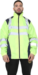 Load image into Gallery viewer, LUXE DIVA Hi Vis Rain Jacket Mens High Visibility Waterproof Reflective Tape Band Safety Zipper Hooded Top Lightweight Sizes S to 5XL