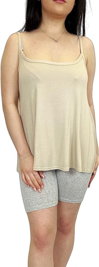 Womens Plain Sleeveless Round Scoop Neckline Stretch Slim Straps Strappy Flared Swing Camisole T-Shirt Vest Top UK Size 24-26