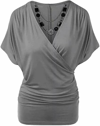 Womens Rap Over Necklace Batwing Top Ladies Stretchy Wrap Over Loose Fit Vest