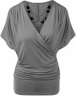 Load image into Gallery viewer, Womens Rap Over Necklace Batwing Top Ladies Stretchy Wrap Over Loose Fit Vest