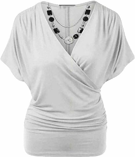Womens Rap Over Necklace Batwing Top Ladies Stretchy Wrap Over Loose Fit Vest