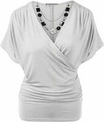 Load image into Gallery viewer, Womens Rap Over Necklace Batwing Top Ladies Stretchy Wrap Over Loose Fit Vest
