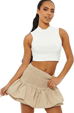 Load image into Gallery viewer, Women High Waist Designer/Check Tartan Skirt Petite Skirt Ladies Shirred Waist Ruffle Layered Hem Boho Skirt