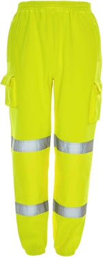 Load image into Gallery viewer, LUXE DIVA Hi Viz VIS Jogging Bottoms High Visibility Combat Cargo Thick Brush Fleece Trousers Reflective Tape Safety Work Wear Elasticated Waist Joggers Sweat Jog Tracksuit Pants Size S-2XL