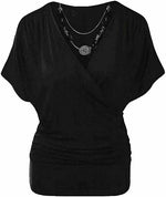 Load image into Gallery viewer, Womens Rap Over Necklace Batwing Top Ladies Stretchy Wrap Over Loose Fit Vest