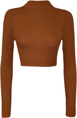 Load image into Gallery viewer, Womens Turtle Neck Crop Ladies Long Sleeve Plain Polo Short Stretch Top Sizes 8-14