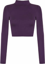 Load image into Gallery viewer, Womens Turtle Neck Crop Ladies Long Sleeve Plain Polo Short Stretch Top Sizes 8-14
