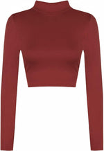 Load image into Gallery viewer, Womens Turtle Neck Crop Ladies Long Sleeve Plain Polo Short Stretch Top Sizes 8-14
