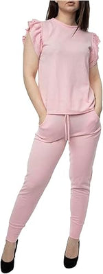 Load image into Gallery viewer, Womens Round Neck Frill Peplum Sleeve Top Tracksuit Ladies Boxy Bottom Lounge Wear Set