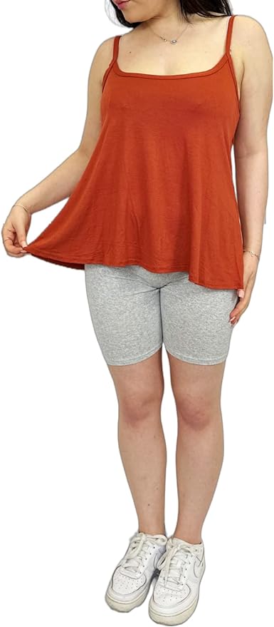 Womens Plain Sleeveless Round Scoop Neckline Stretch Slim Straps Strappy Flared Swing Camisole T-Shirt Vest Top UK Size 24-26