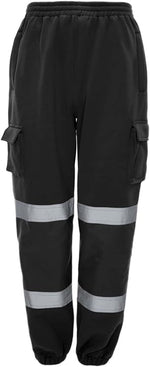 Load image into Gallery viewer, LUXE DIVA Hi Viz VIS Jogging Bottoms High Visibility Combat Cargo Thick Brush Fleece Trousers Reflective Tape Safety Work Wear Elasticated Waist Joggers Sweat Jog Tracksuit Pants Size S-2XL
