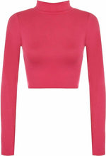 Load image into Gallery viewer, Womens Turtle Neck Crop Ladies Long Sleeve Plain Polo Short Stretch Top Sizes 8-14