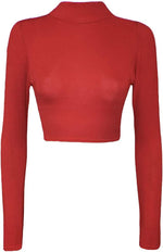 Load image into Gallery viewer, Womens Turtle Neck Crop Ladies Long Sleeve Plain Polo Short Stretch Top Sizes 8-14