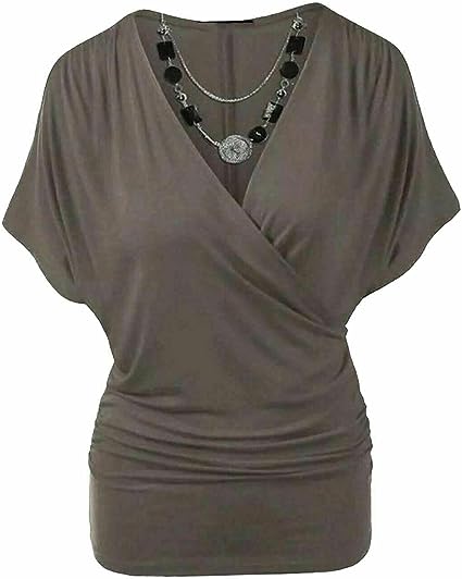 Womens Rap Over Necklace Batwing Top Ladies Stretchy Wrap Over Loose Fit Vest