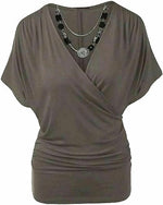 Load image into Gallery viewer, Womens Rap Over Necklace Batwing Top Ladies Stretchy Wrap Over Loose Fit Vest