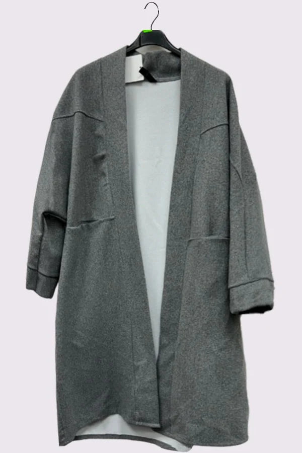LUXE DIVA Plain Soft Feel Pockets Oversize Longline Jacket