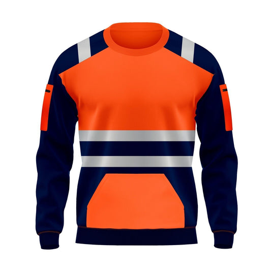 LUXE DIVA High Visibility Reflective Sweatshirt & Hoodie Combo - Safety Work Wear with Long Sleeves, Round Neck, & 3 Zipped Pockets - S to 5XL