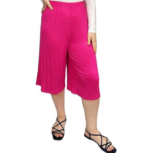 LUXEDIVA Womens Ladies Plain 3/4 Length Short Palazzo Trousers Casual Wide Leg Culottes Pants Plus Sizes UK 8-26