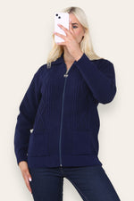 Load image into Gallery viewer, LUXE DIVA Womens Collar Zip Cable Knit Cardigan Ladies Long Sleeve Pullover Pocket Jumper