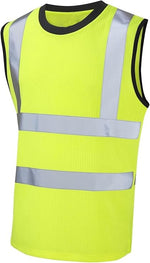 Load image into Gallery viewer, LUXE DIVA Hi Vis Viz Work Utility Sleeveless Round Neck T-Shirt Warning Vest | High Visibility Safety Security Workwear Double Tape Tank Top Plus Size S-XXL