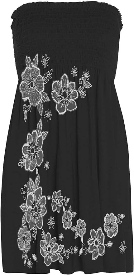 LUXE DIVA Women's Floral Bandeau Strapless Swing Mini Dress