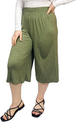 Load image into Gallery viewer, Ladies Plain 3/4 Length Short Palazzo Trousers Casual Wide Leg Culottes Pants Plus Sizes UK 8-26