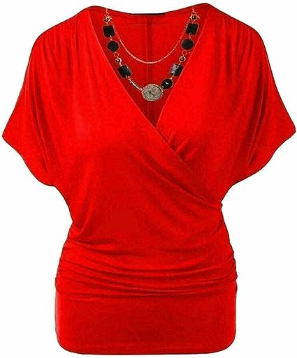 Womens Rap Over Necklace Batwing Top Ladies Stretchy Wrap Over Loose Fit Vest