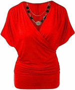 Load image into Gallery viewer, Womens Rap Over Necklace Batwing Top Ladies Stretchy Wrap Over Loose Fit Vest