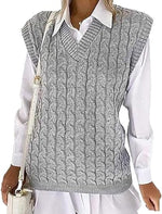 Load image into Gallery viewer, Plain Ladies Cable Knit Vest Womens Knitted Winter V Neck Tank Top Chunky Sweaters Pull Over Casual Sleeveless Jumper Plus Size UK 8-22