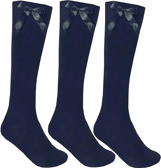 LUXE DIVA Girls Knee High School Socks with Bow 3 Pack