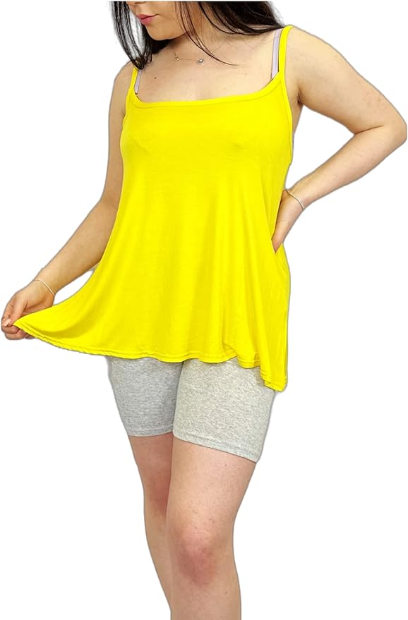 Womens Plain Sleeveless Round Scoop Neckline Stretch Slim Straps Strappy Flared Swing Camisole T-Shirt Vest Top UK Size 24-26