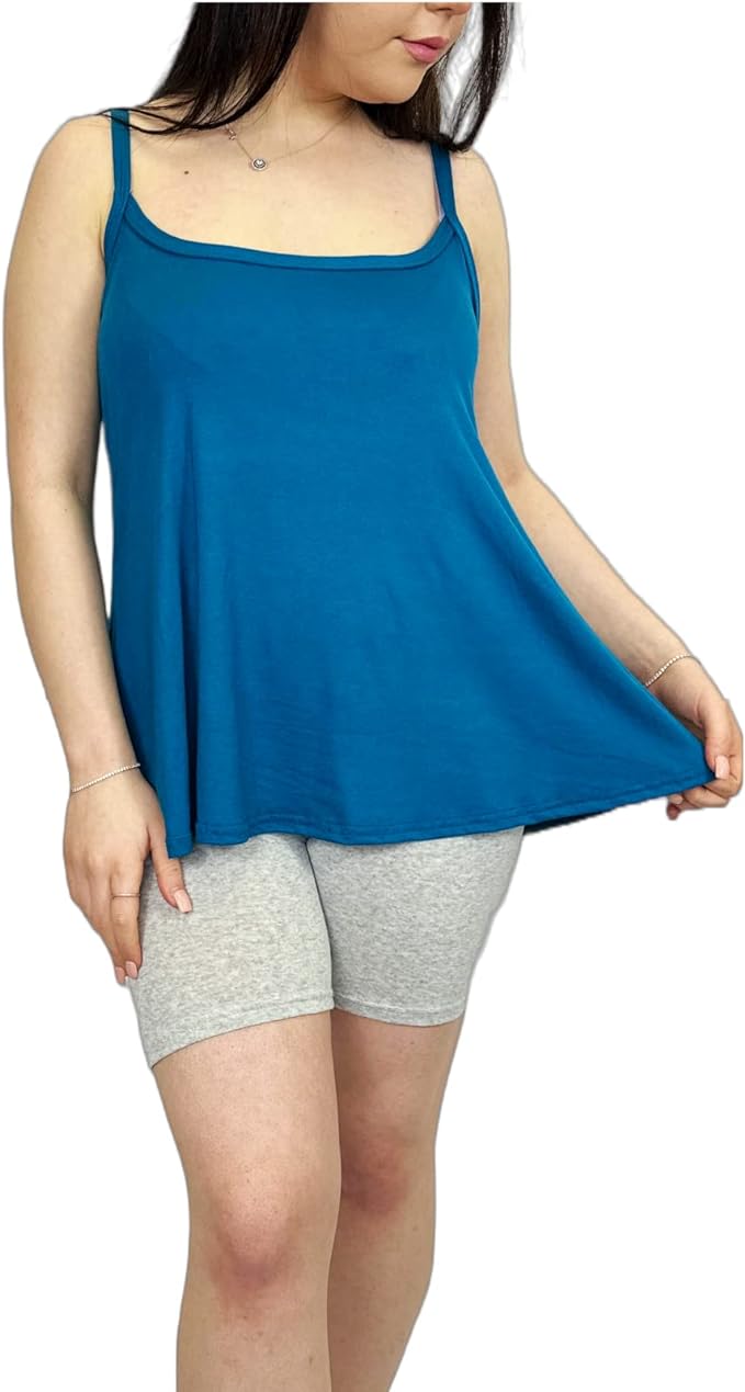 Womens Plain Sleeveless Round Scoop Neckline Stretch Slim Straps Strappy Flared Swing Camisole T-Shirt Vest Top UK Size 24-26