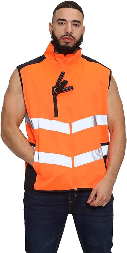 LUXE DIVA Men's Hi-Vis Fleece Lined Gilet Waistcoat Pockets