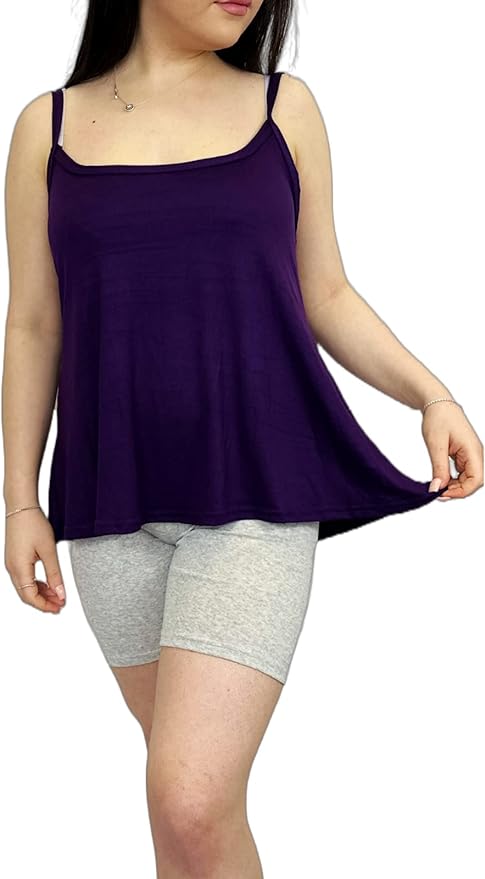 Womens Plain Sleeveless Round Scoop Neckline Stretch Slim Straps Strappy Flared Swing Camisole T-Shirt Vest Top UK Size 24-26