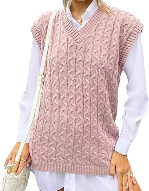 Plain Ladies Cable Knit Vest Womens Knitted Winter V Neck Tank Top