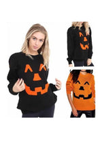 Load image into Gallery viewer, LUXE DIVA Pumpkin Face Knitted Halloween Jumper for Women in Black & Orange Round Neck Long Sleeve Top Women's Halloween Pumpkin Face Knitted Jumper Ladies Plus Size Sweater UK 8-22