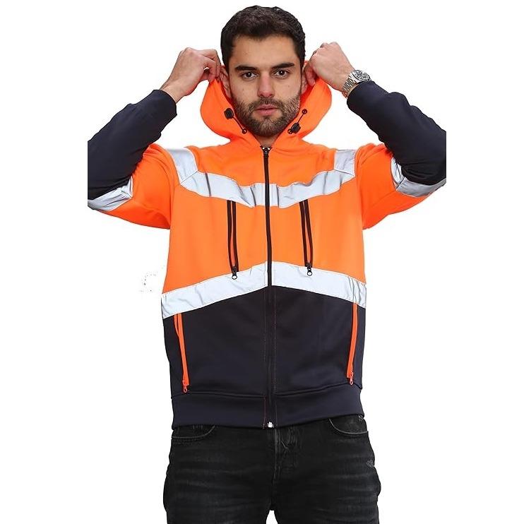MenÕs Hi Vis Hoodie Ð 5 Zip 4 Pocket Reflective Work Sweatshirt