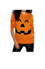 Load image into Gallery viewer, LUXE DIVA Pumpkin Face Knitted Halloween Jumper for Women in Black & Orange Round Neck Long Sleeve Top Women's Halloween Pumpkin Face Knitted Jumper Ladies Plus Size Sweater UK 8-22