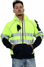 Load image into Gallery viewer, LUXE DIVA Hi Vis Hoodie - Hi Viz Sweatshirt Safety Work Reflective Jumper Hoodie Tape Band Work Warm Security High Visibility Sweatshirt 3 Zipped Pocket Pullover Hooded Top Plus Size Small - 5XL