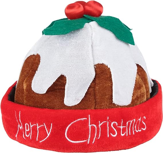 LUXE DIVA Christmas Pudding Fleece Beanie Hat Holly