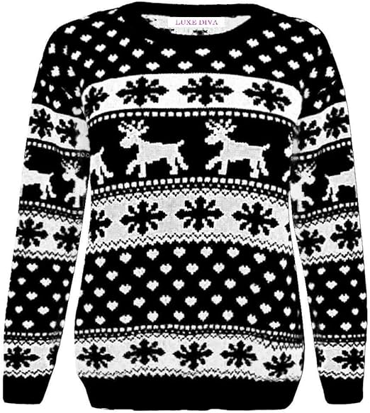 LUXE DIVA Unisex Reindeer Snowflake Christmas Jumper Adult
