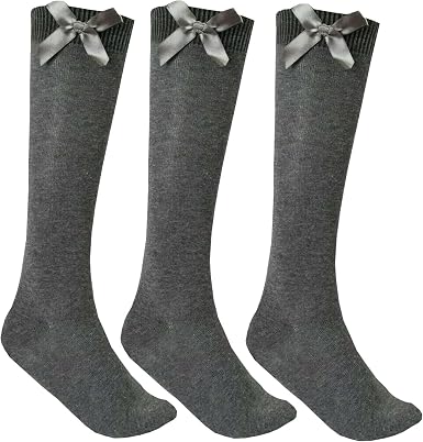 LUXE DIVA Girls Knee High School Socks with Bow 3 Pack