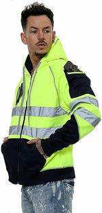 Load image into Gallery viewer, LUXE DIVA Hi Vis Hoodie - Hi Viz Sweatshirt Safety Work Reflective Jumper Hoodie Tape Band Work Warm Security High Visibility Sweatshirt 3 Zipped Pocket Pullover Hooded Top Plus Size Small - 5XL