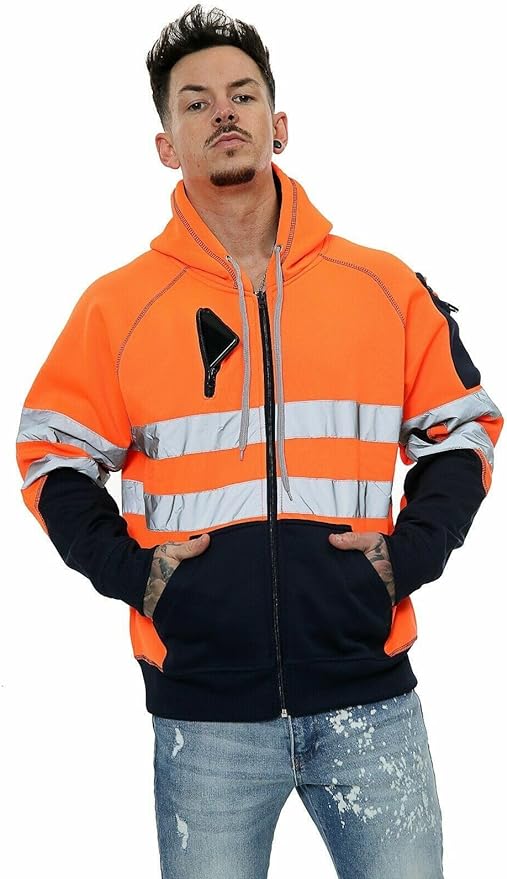 LUXE DIVA Hi-Vis Hoodie Reflective Safety 3 Zip Pockets S–5XL