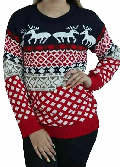 LUXE DIVA Unisex Retro Reindeer Novelty Christmas Jumper