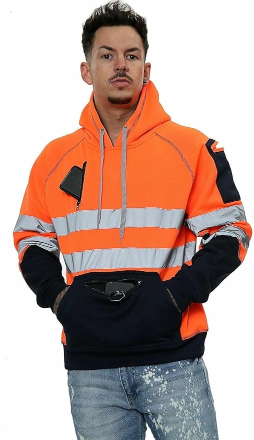 LUXE DIVA Hi-Vis Pullover Hoodie Reflective Safety 3 Pockets